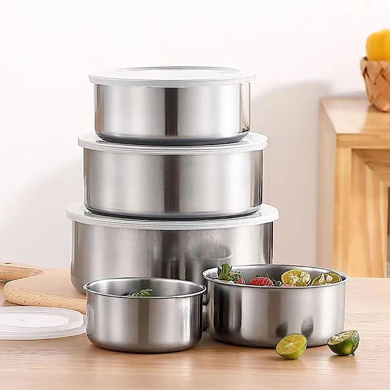 Set of 5 Stainless Steel Food Storage Containers With Lids - UMart786