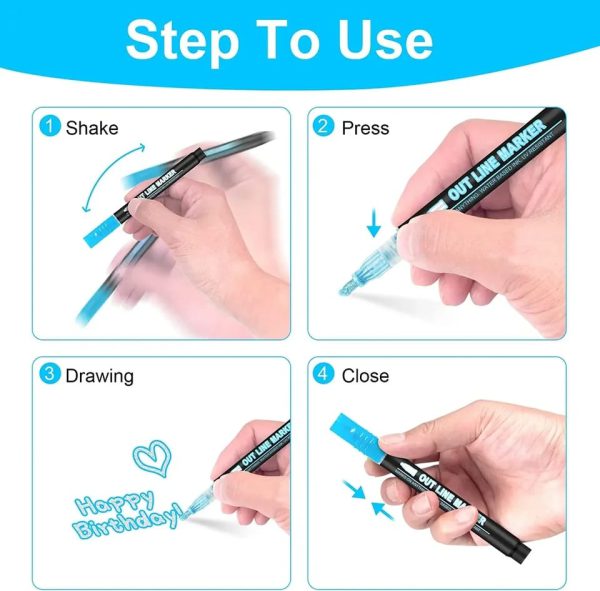 12pcs Highlighter Pen Outline Marker For Drawing And Doodling