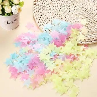 Pack of 100 - 3D Luminous Glowing Stars - Pink Color - UMart786