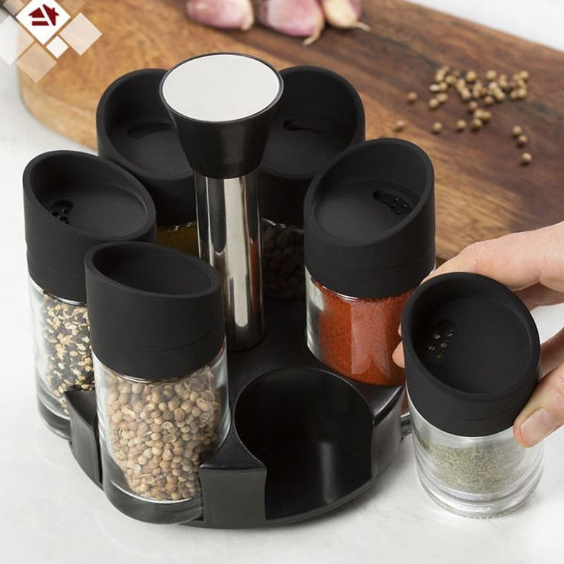 6 in 1 Condiment Spice Jars Revolving Base - UMart786