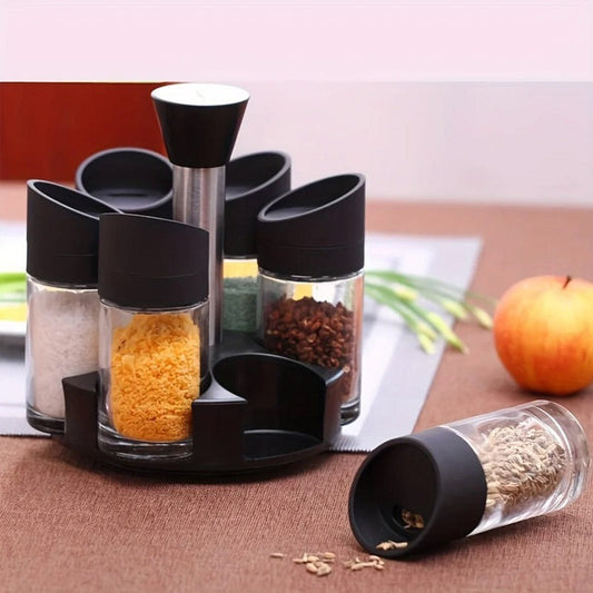 6 in 1 Condiment Spice Jars Revolving Base - UMart786