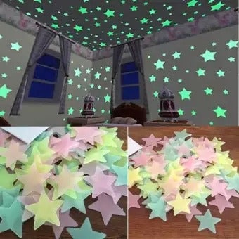 Pack of 100 - 3D Luminous Glowing Stars - Pink Color - UMart786