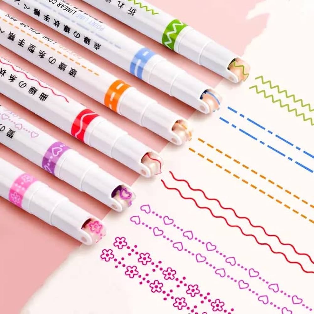 Pack Of 6 Linear Roller Design Color Pen - UMart786