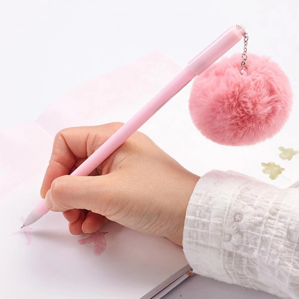 Cute Faux Fur Pom Pom Ball  Pen. - UMart786