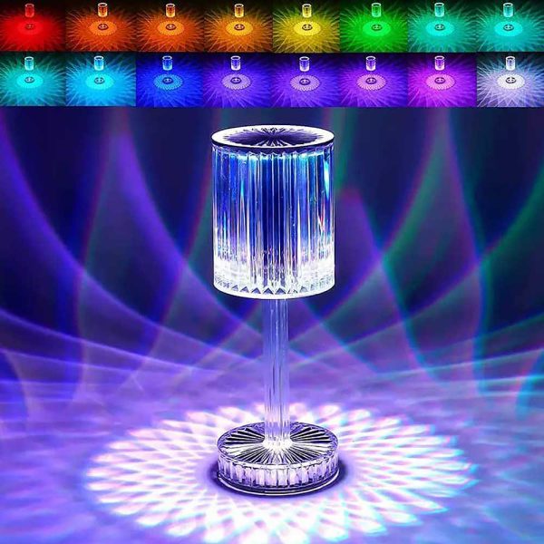 RGB Crystal Touch Table Lamp, LED Night Light Bedside Lamp with USB Charging Port for Living Room Bedroom - UMart786