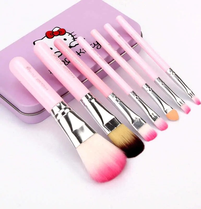 hello Kitty Set of 7 Pieces Complete Makeup Mini Brush Kit with a Storage  Box - UMart786