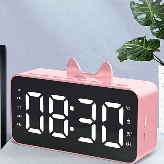 Q9 Clock Bluetooth speaker Alarm rechargeable | Decorative Clock Bedside Alarm Clock (White Color Only) - UMart786