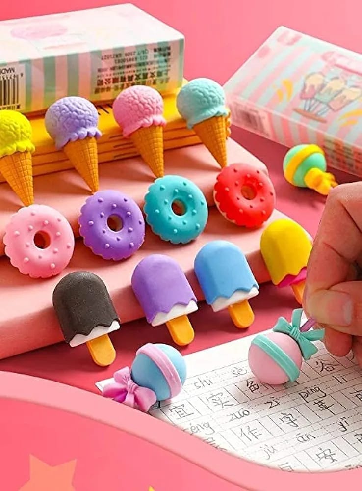 4 Pcs Sweet Candy Multicolor Eraser [ Random Design ] - UMart786