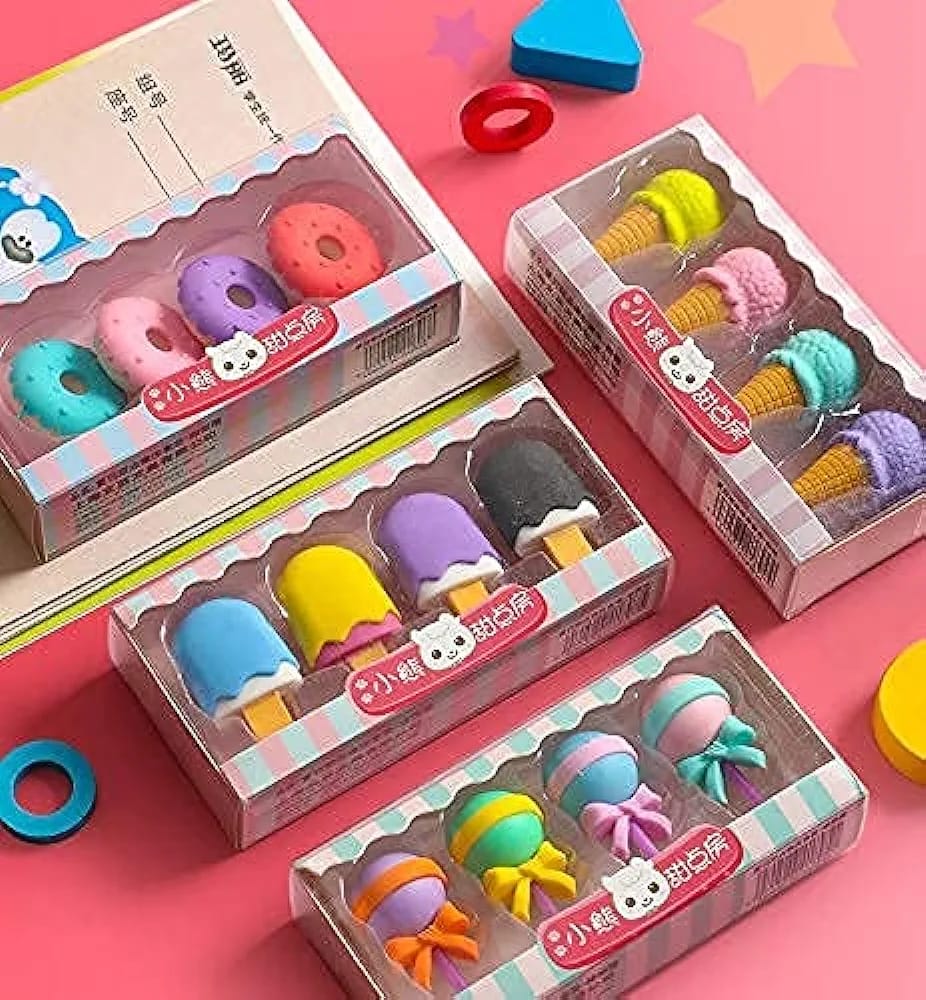 4 Pcs Sweet Candy Multicolor Eraser [ Random Design ] - UMart786