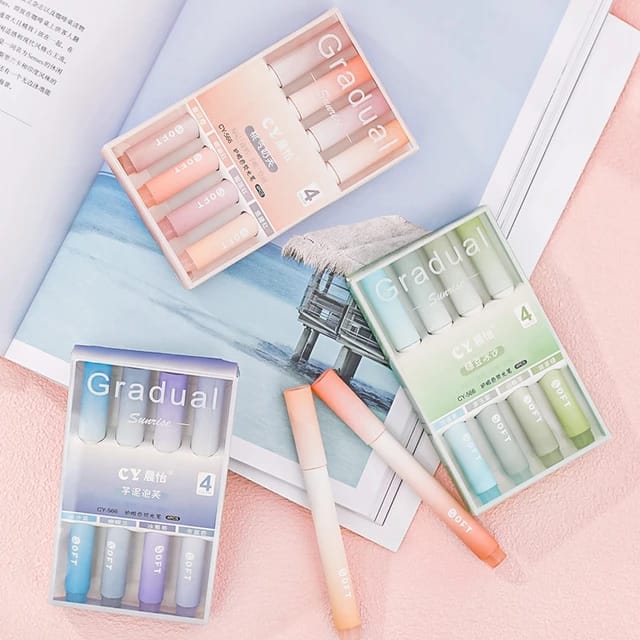 4 Pcs Cute Sunrise Gradual Marker Set [Random Color] - UMart786