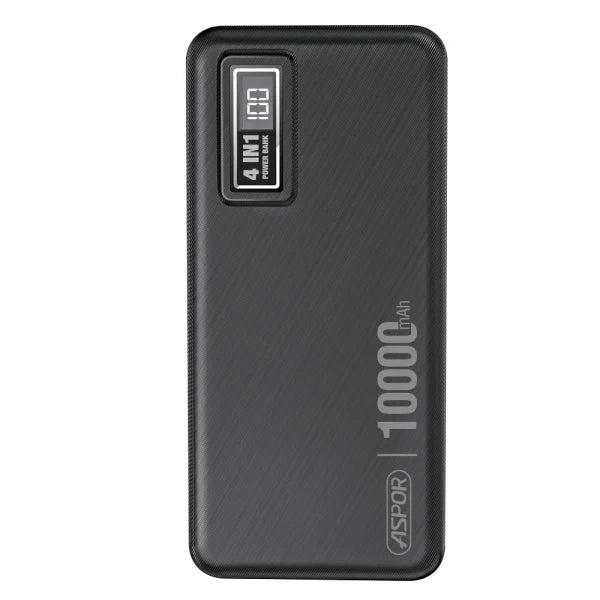 Aspor A300 Power Bank Original 10000mah Li-Polymer Battery 4 In1 Power Bank Black