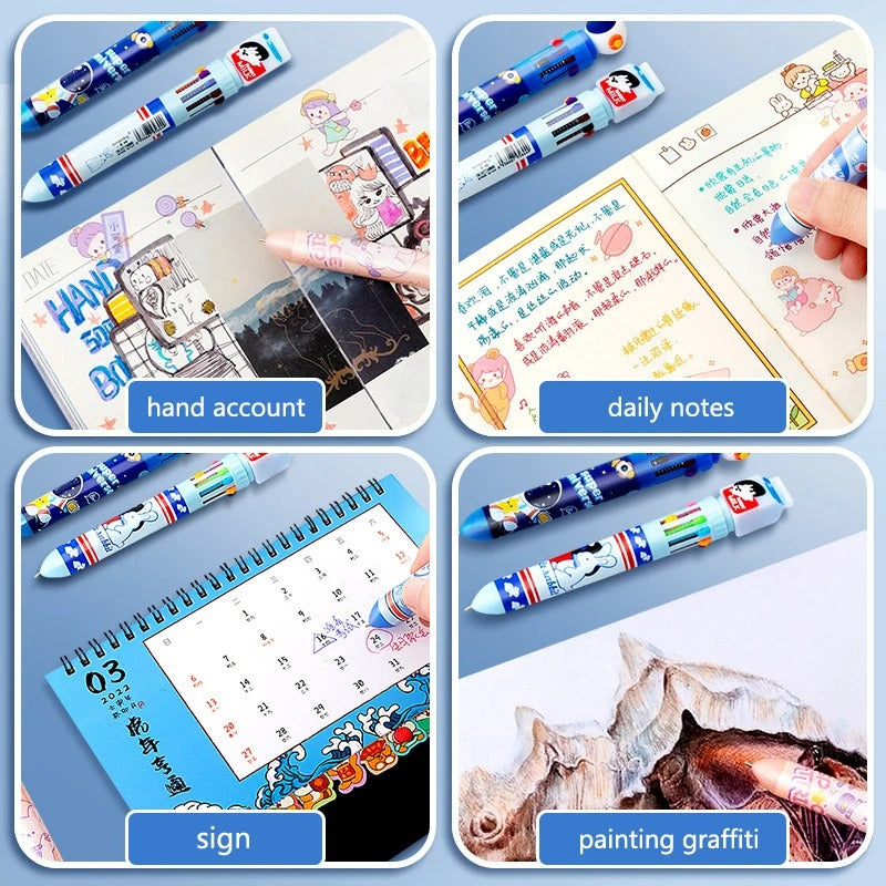 Cute Cartoon Design 10 in 1 Pen (Random design) - UMart786