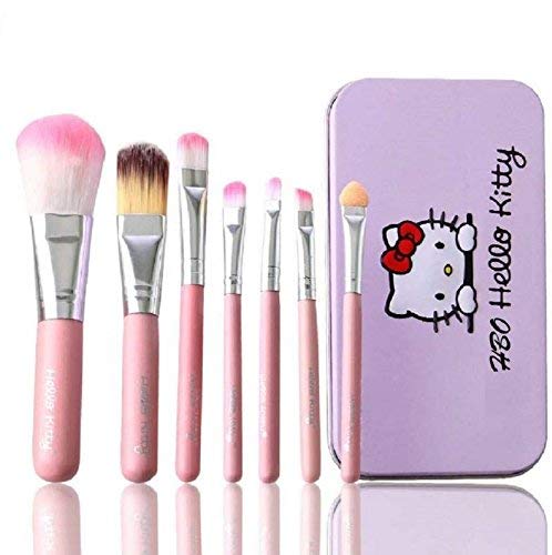 Hello Kitty Set of 7 Pieces Complete Makeup Mini Brush Kit with a Storage  Box