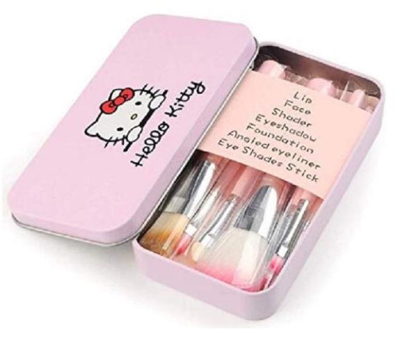 Hello Kitty Set of 7 Pieces Complete Makeup Mini Brush Kit with a Storage  Box