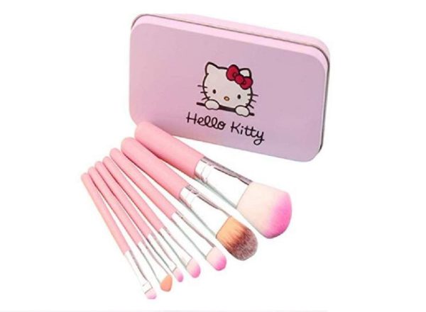 Hello Kitty Set of 7 Pieces Complete Makeup Mini Brush Kit with a Storage  Box