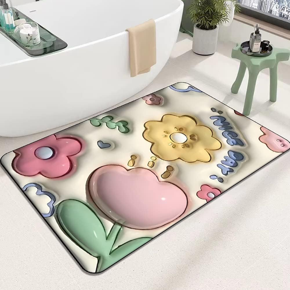 Absorbent Mat Flower Soft Diatom 3D Mud Floor Mat Bathroom Non-Slip Rug (random Design) - UMart786