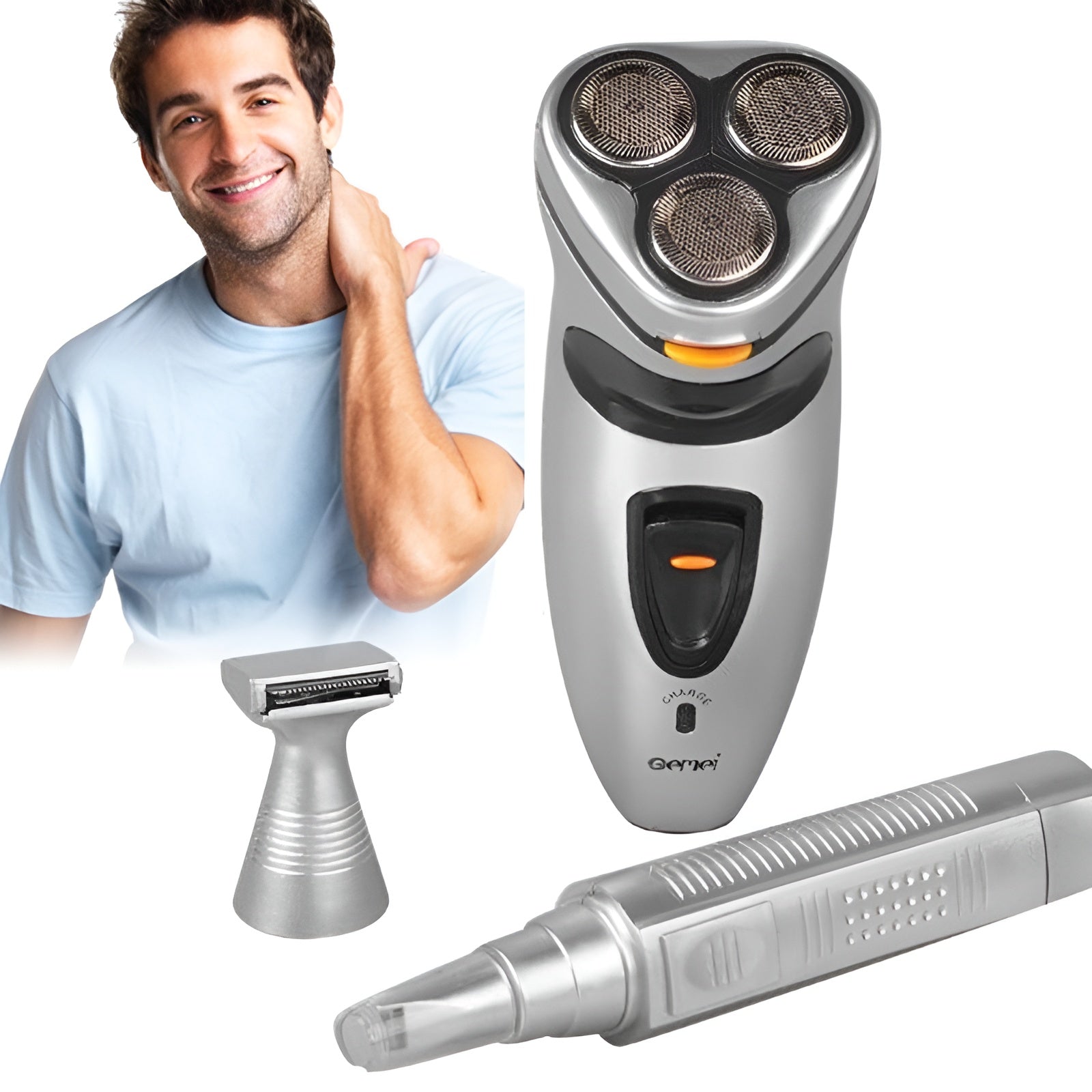 Zowael RSCX-5800 3 In 1 Shaver Set | Portable Shaver, Trimmer, Groomer Chargeble 3 blades shaver with nose and ear trimmer - UMart786