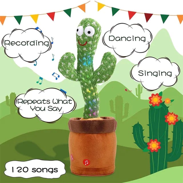 USB Charging Dancing Cactus Talking Cactus Stuffed Plush Toy Electronic Toy With Song Plush Cactus Potted Toy Early Education Toy For Kids - UMart786