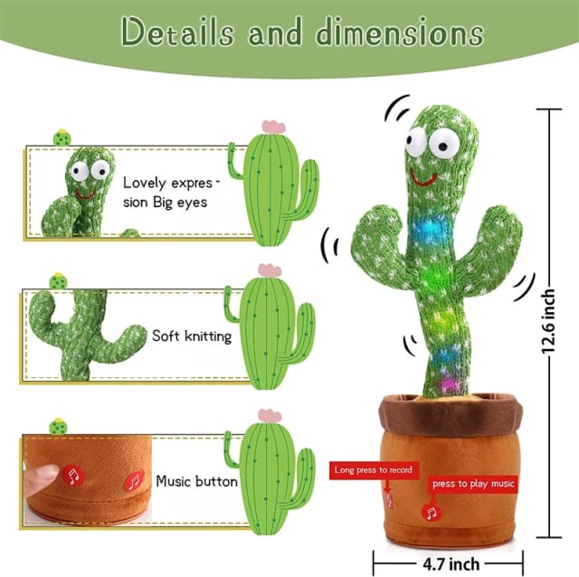 USB Charging Dancing Cactus Talking Cactus Stuffed Plush Toy Electronic Toy With Song Plush Cactus Potted Toy Early Education Toy For Kids - UMart786