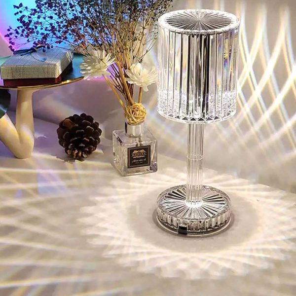 RGB Crystal Touch Table Lamp, LED Night Light Bedside Lamp with USB Charging Port for Living Room Bedroom