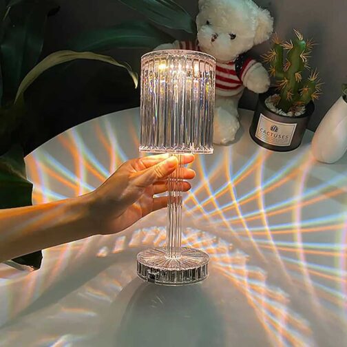 RGB Crystal Touch Table Lamp, LED Night Light Bedside Lamp with USB Charging Port for Living Room Bedroom