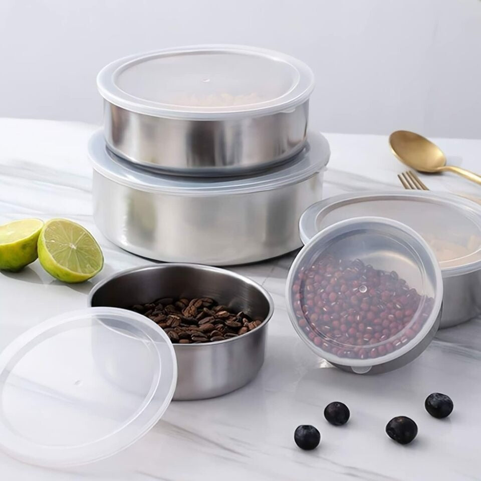 Set of 5 Stainless Steel Food Storage Containers With Lids - UMart786