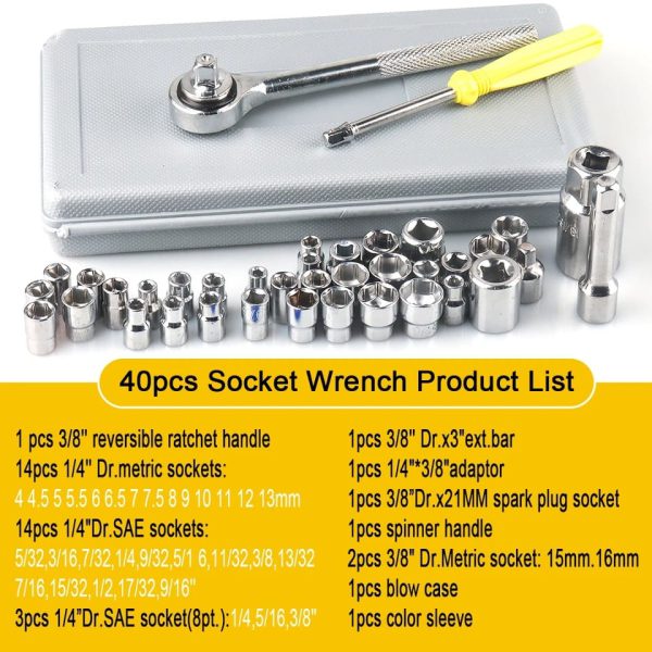 Socket Wrench Set 40 Pcs Tool Kit For Car Tool Screwdriver And Bit Ratchet Torque Quick Wrench Spanner Socket Key Hand Tool