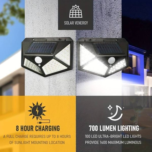 100 LED Solar Lights Outdoor Lighting Wireless Motion Sensor Lights IP65 Waterproof 270°Wide Angle Security Wall Lights with 3 Modes for Yard Stairs Garage Fence Porch - UMart786